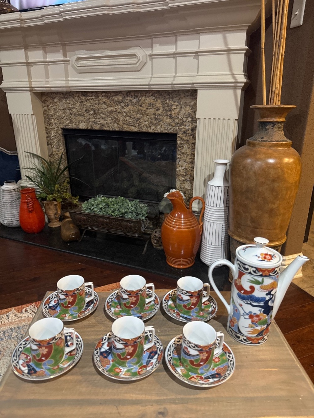 Vintage Andrea By Sadek Imari Demitasse Tea Set Japan 6 cups 6 Saucers 1 Teapot